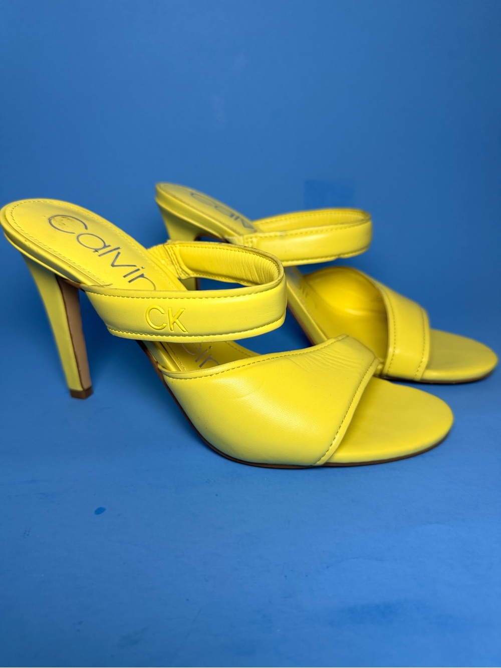 Calvin Klein Bright Yellow Leather Strappy Heels